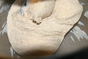 Dough as it has stopped being sticky