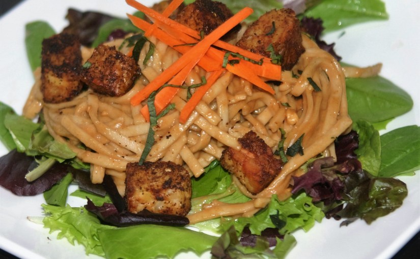 Vegan Peanut Noodles with Tempeh&nbsp;Croutons