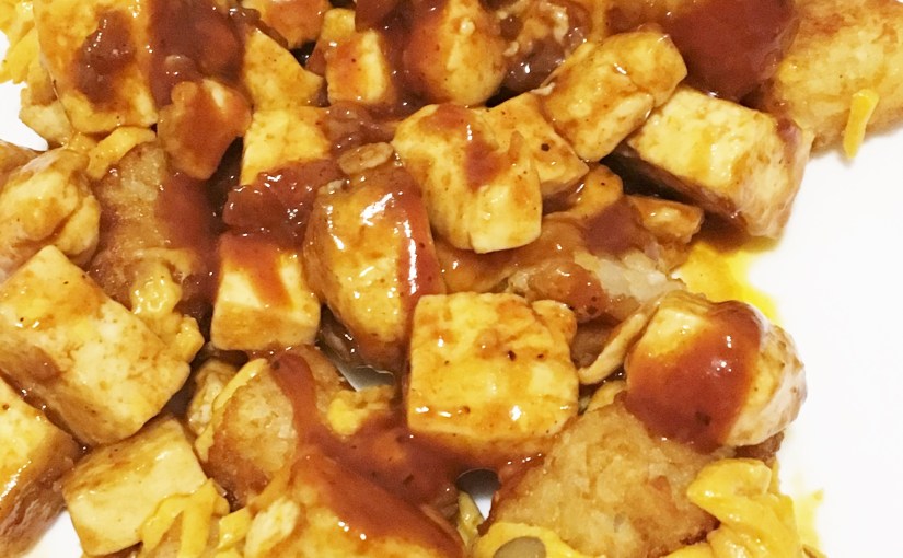 BBQ Tofu over Tater Tots with Cheese (vegan or&nbsp;not)