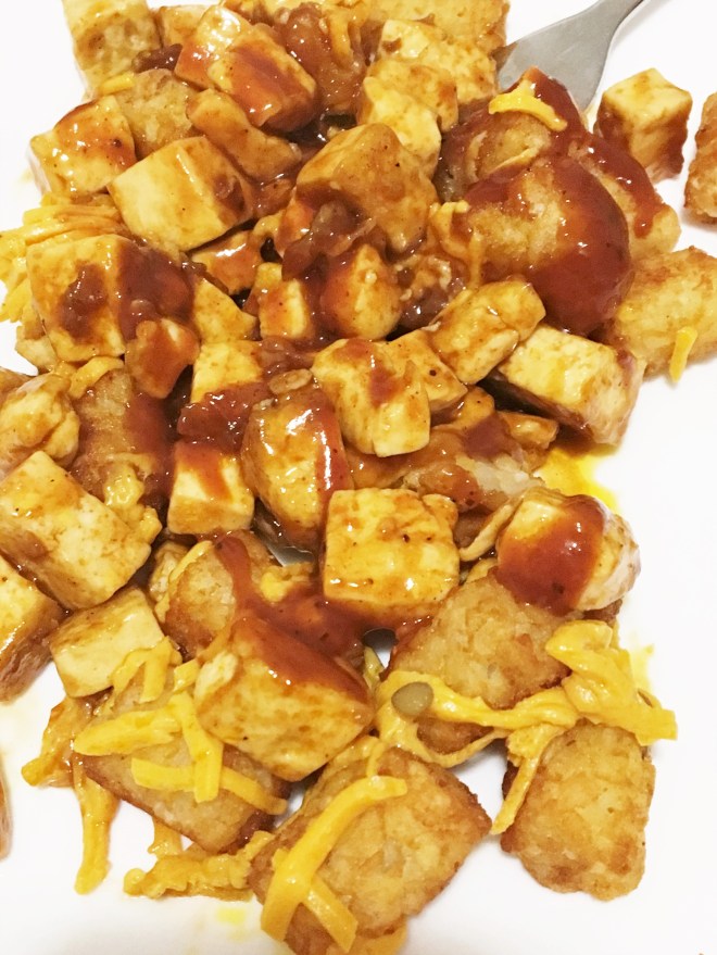 tater tots with BBQ tofu
